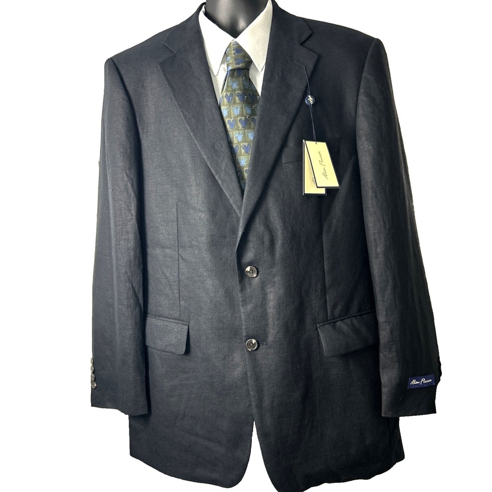 Alan Flusser Mens 40 Long Linen Blazer Black Summer Sport Coat Classic Preppy